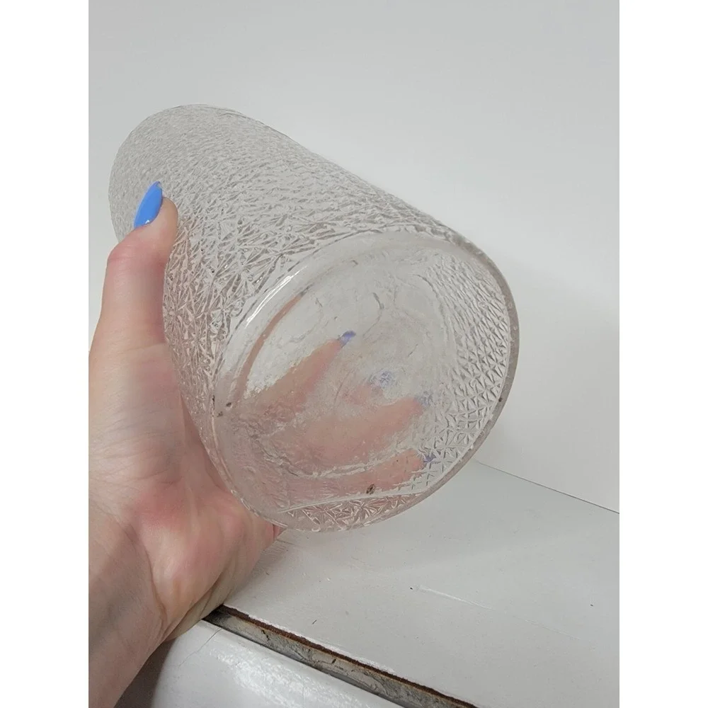 Vintage Clear Glass Rose Vase Embossed Floral Textured UV Manganese Glow Tall